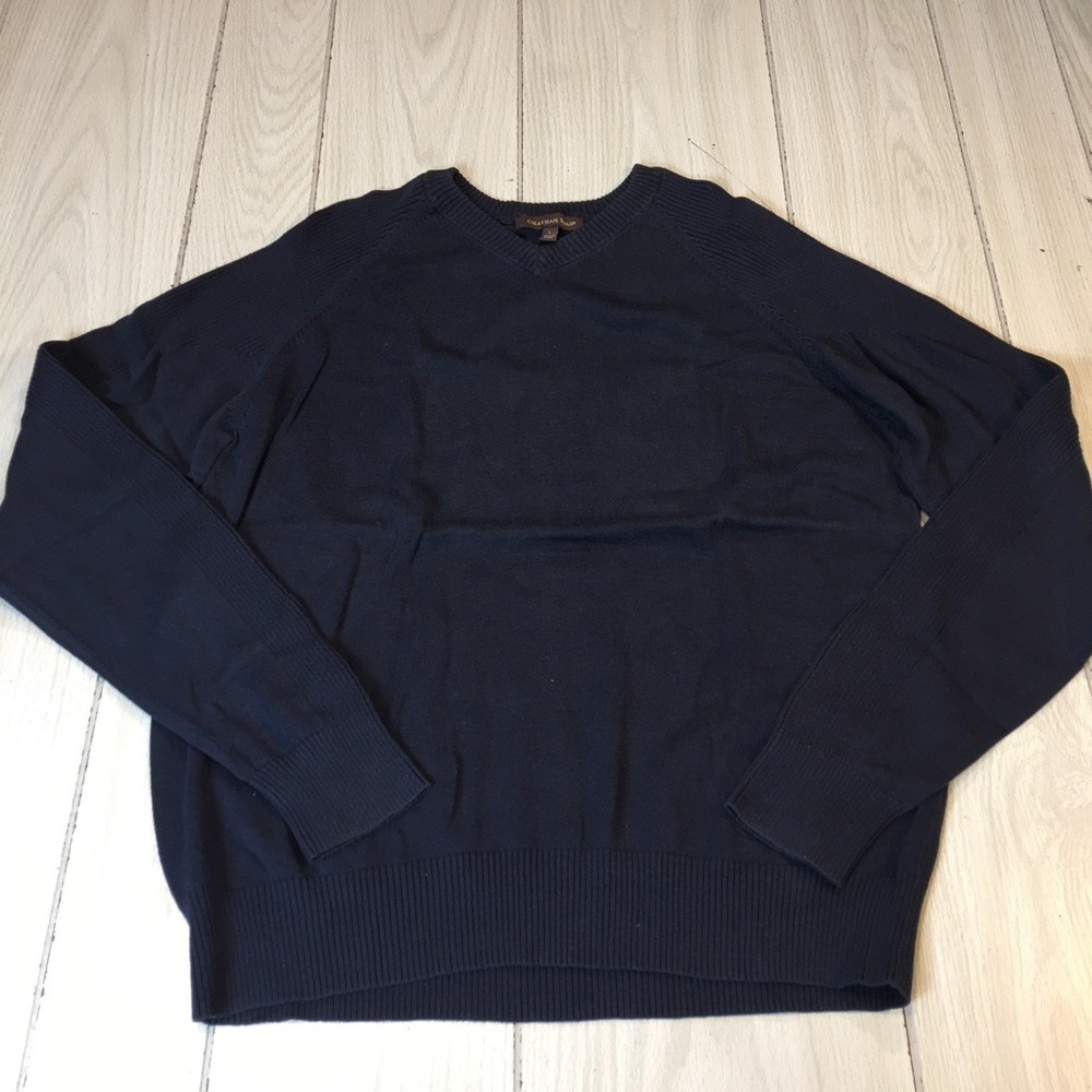 Chatham Road Men Pullover Sweater |long Sleeve|cotton|navy Blue|V neck|Size L